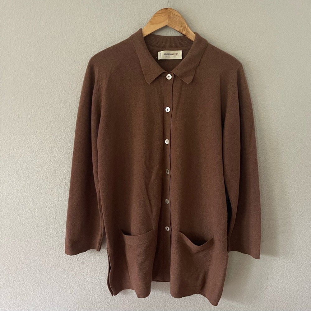 Johnstones Of Elgin Cashmere Chocolate Brown Button Front Cardigan 40 Scotland
